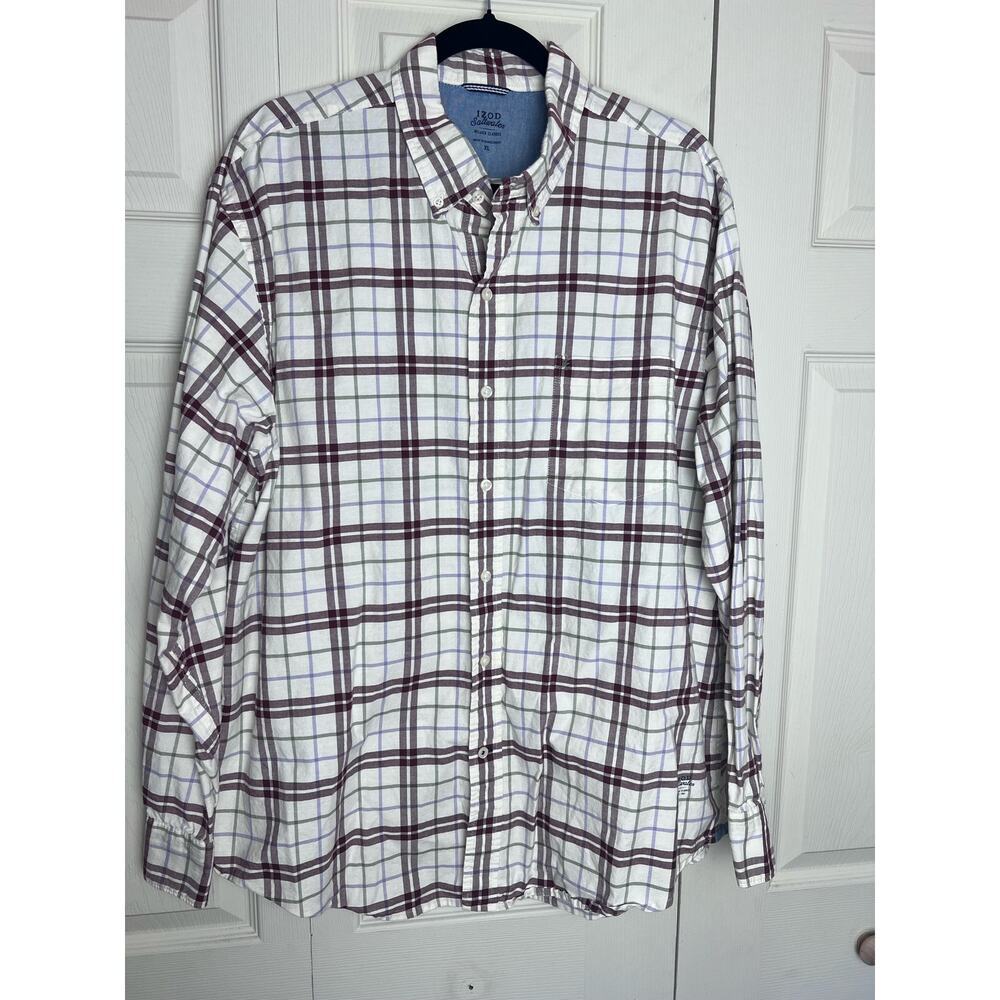 Izod Saltwater Relaxed Classic Men's Long Sleeve Plaid Button Down Shirt Size XL